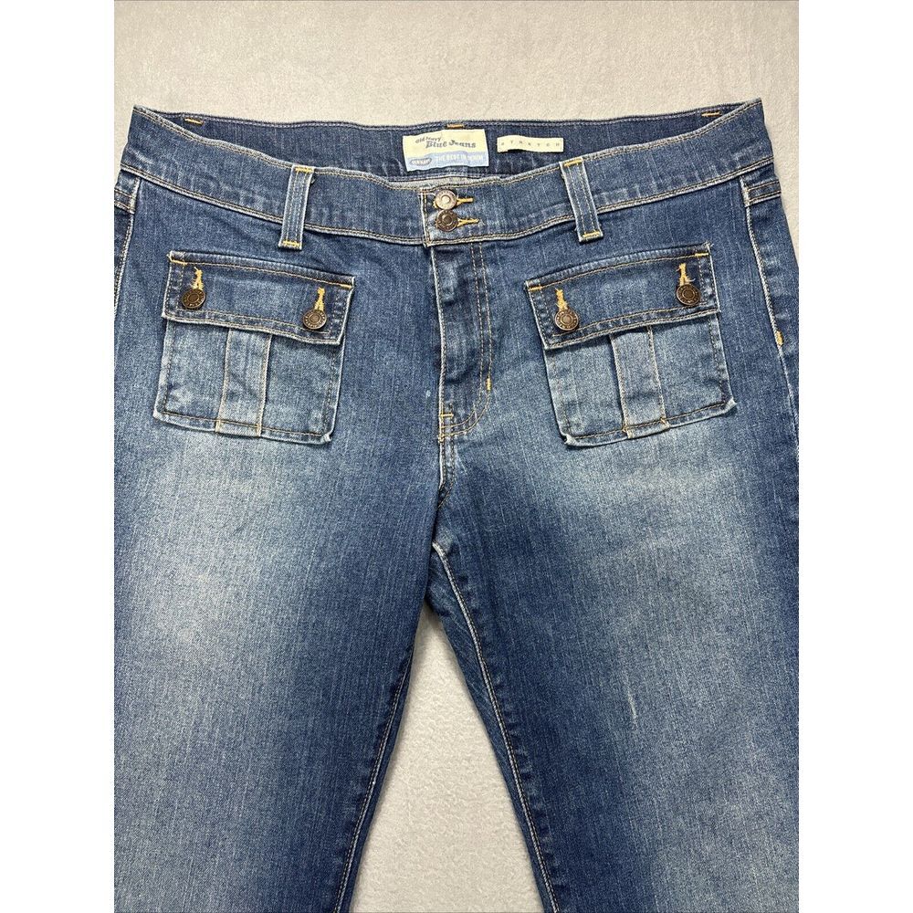 VTG OLD NAVY Jeans Womens 16 Stretch Flare Bootcut Flap Pockets Denim Faded Blue - Picture 2 of 15